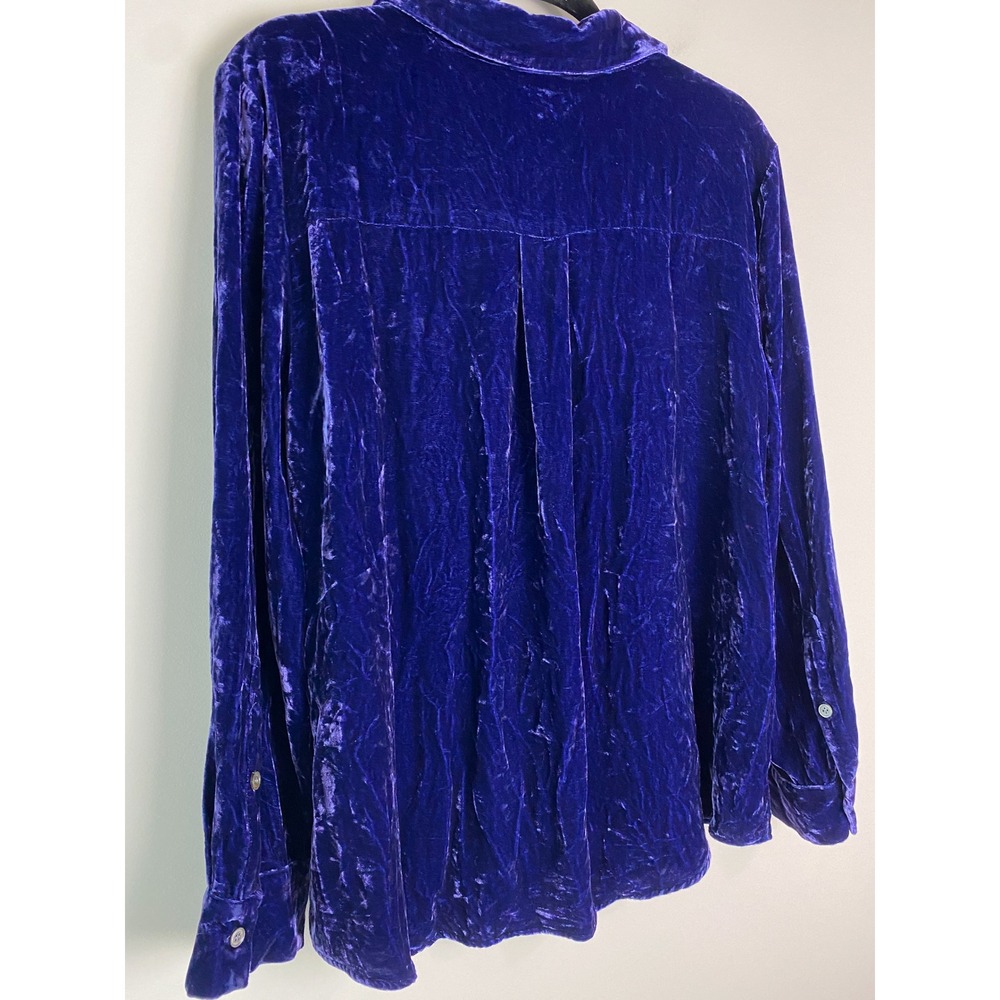 Sundance Womens Velvet Button Up Shirt L Blue Purple Silk Whimsigoth Boho - Picture 6 of 8